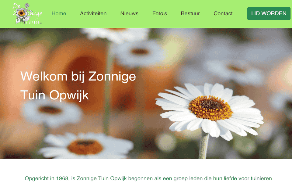 Een screenshot van de Zonnige Tuin Opwijk website.