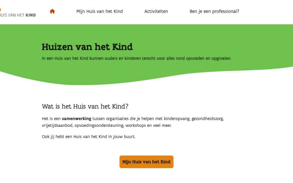 Een screenshot van de mijn Huis van het Kind website.