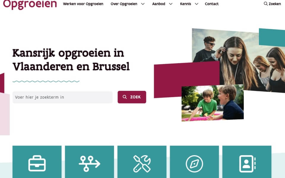 Een screenshot van de opgroeien website.