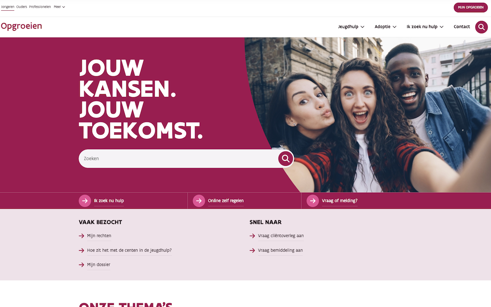 Een screenshot van jongeren Opgroeien website.