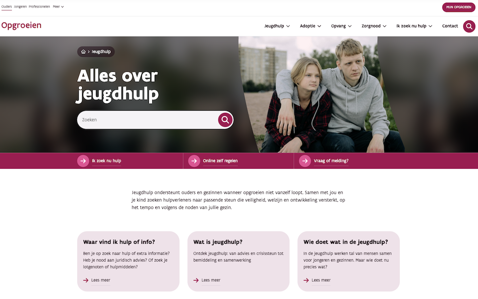 Een screenshot van ouders Opgroeien website.